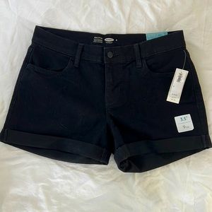 Black Cuffed Denim Shorts